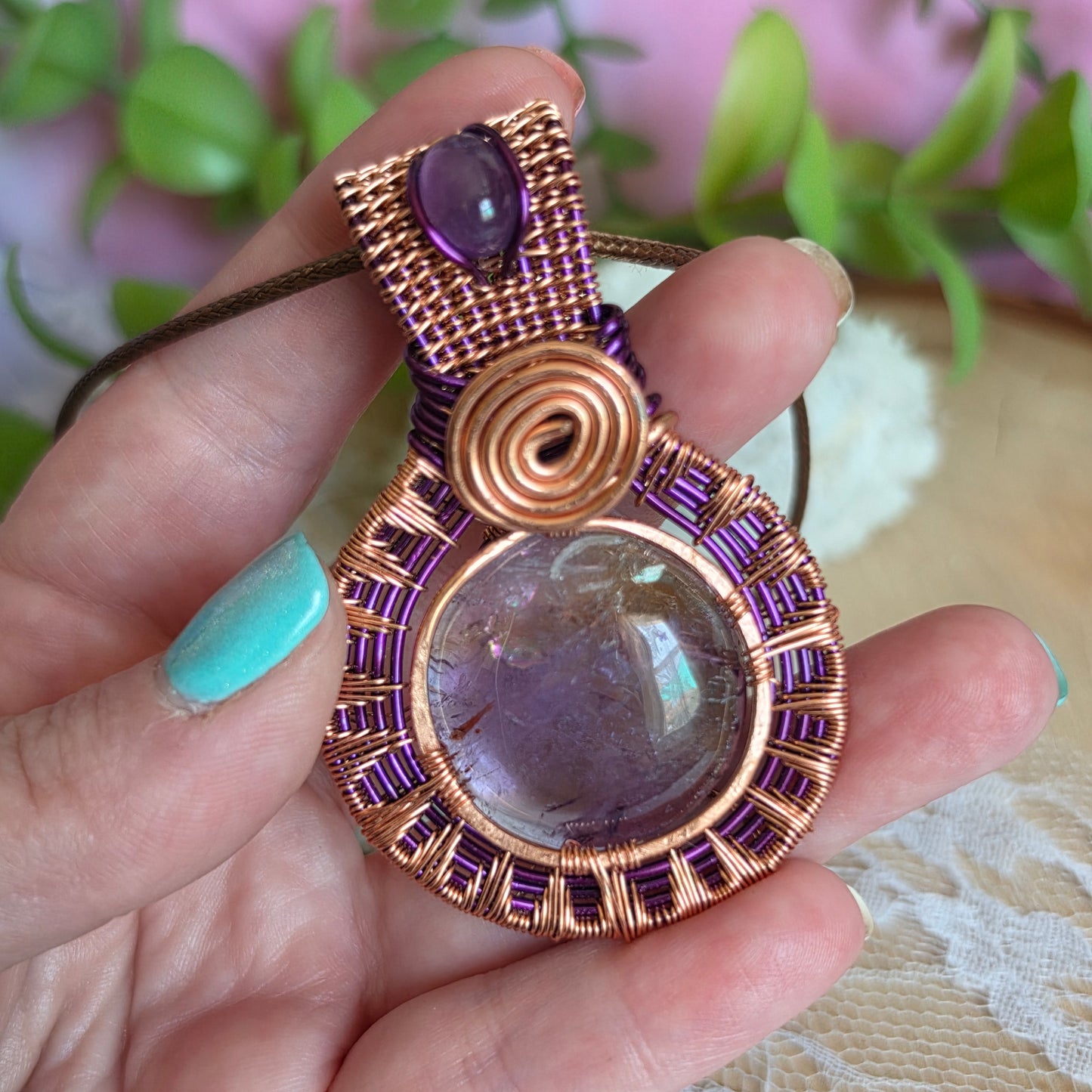 Copper Wrapped Ametrine & Amethyst Pendant