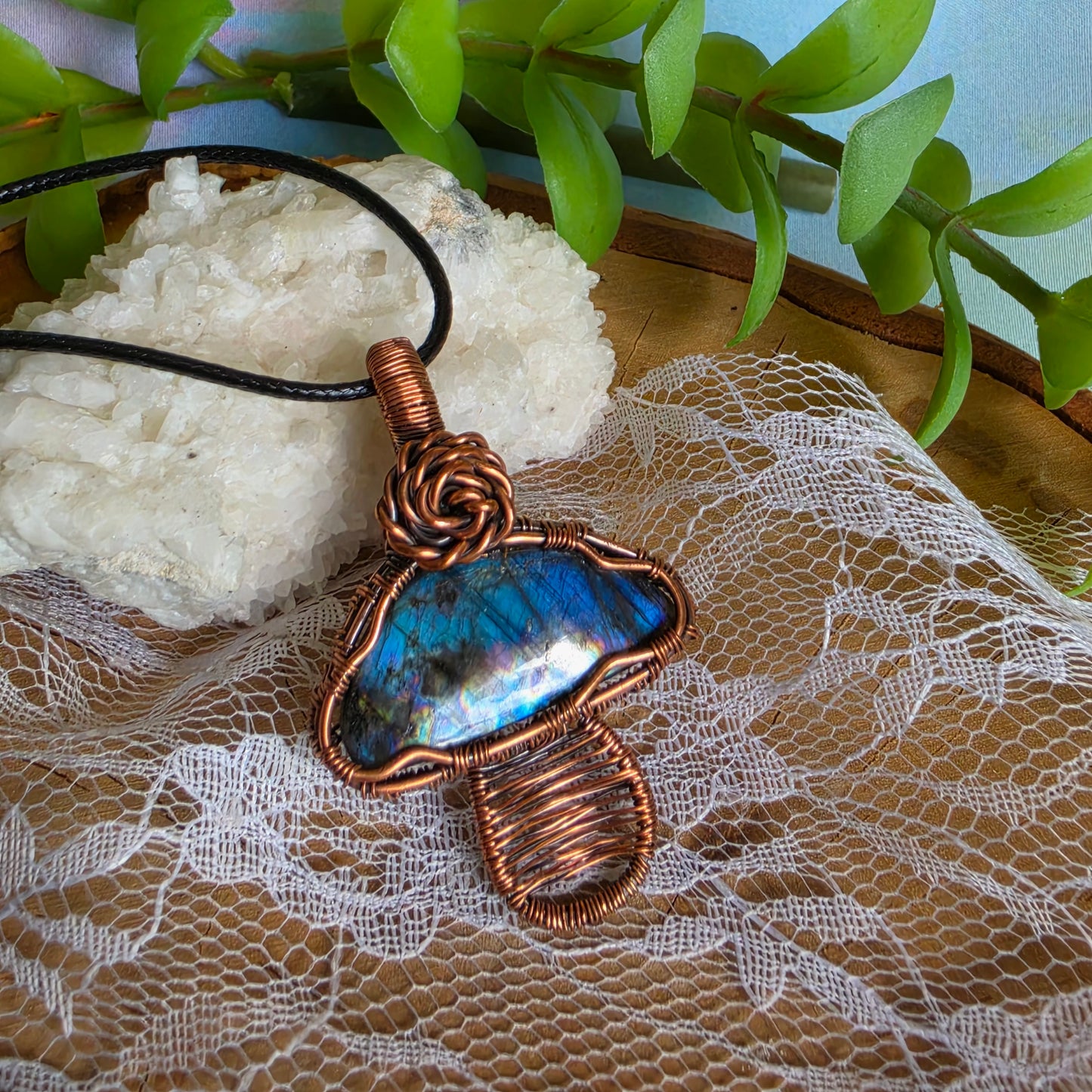 Labradorite mushroom wrapped in Copper