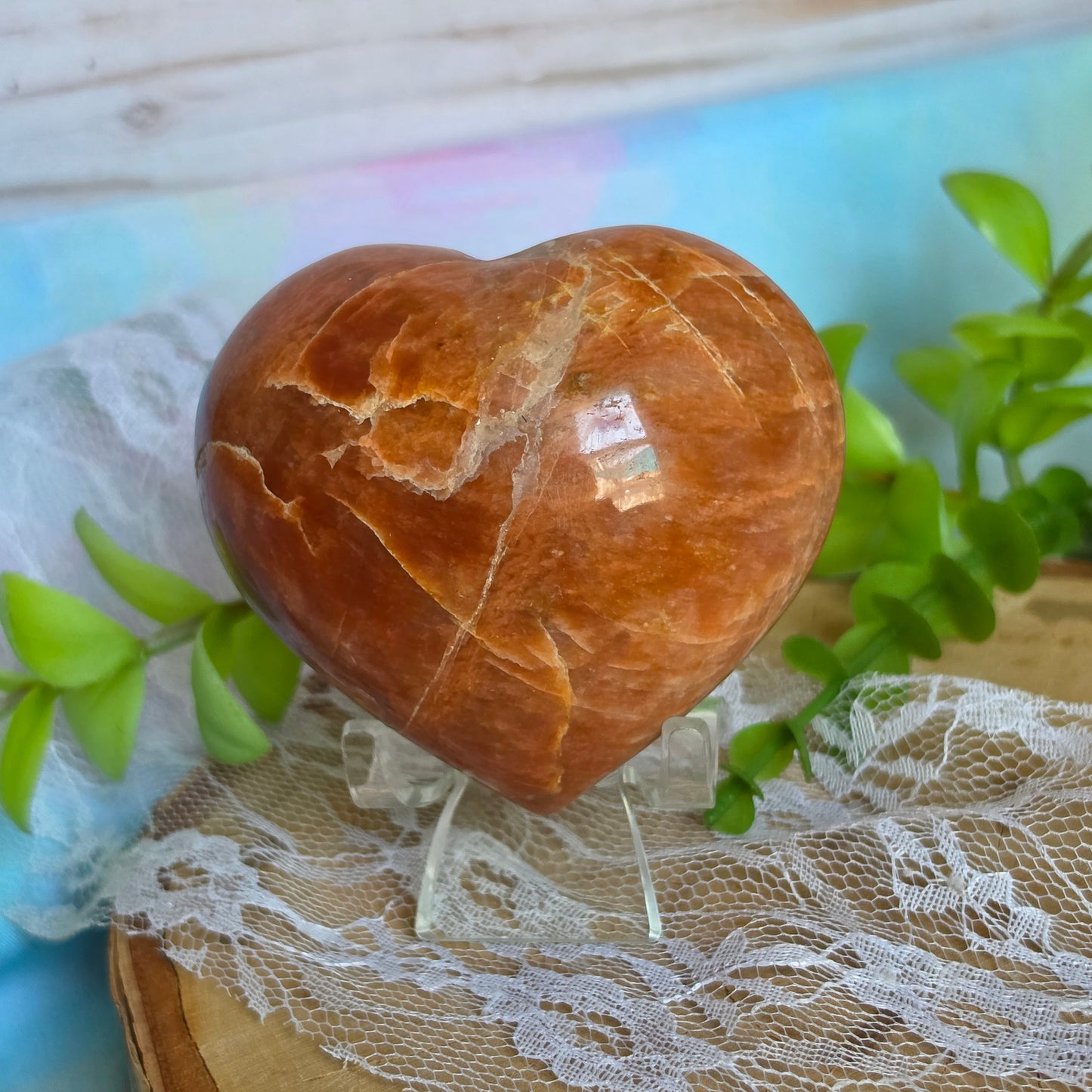 Peach Moonstone Heart Carving
