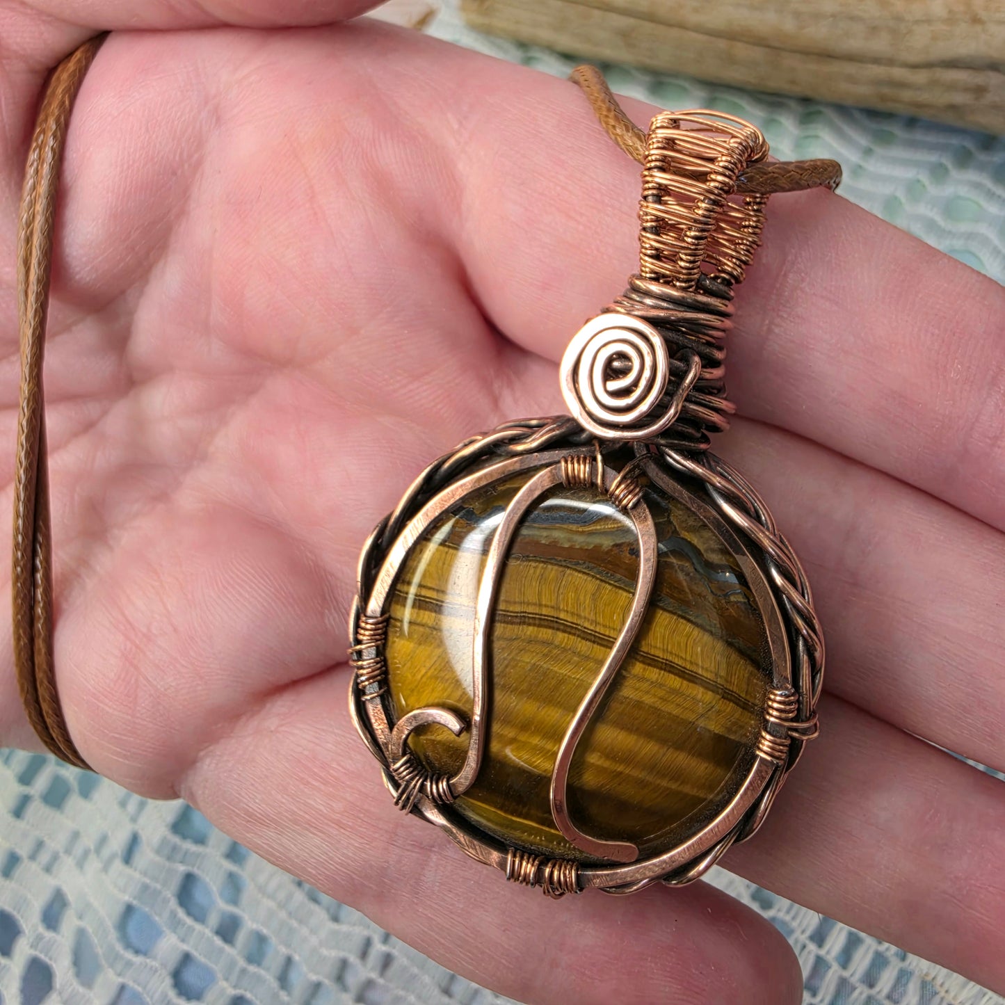 Leo's Fire Pendant ♌☀️ Copper Wire-Wrapped Tigers Eye