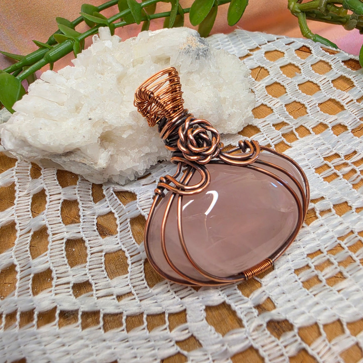Rose Quartz Wire-Wrapped Pendant 🌸✨