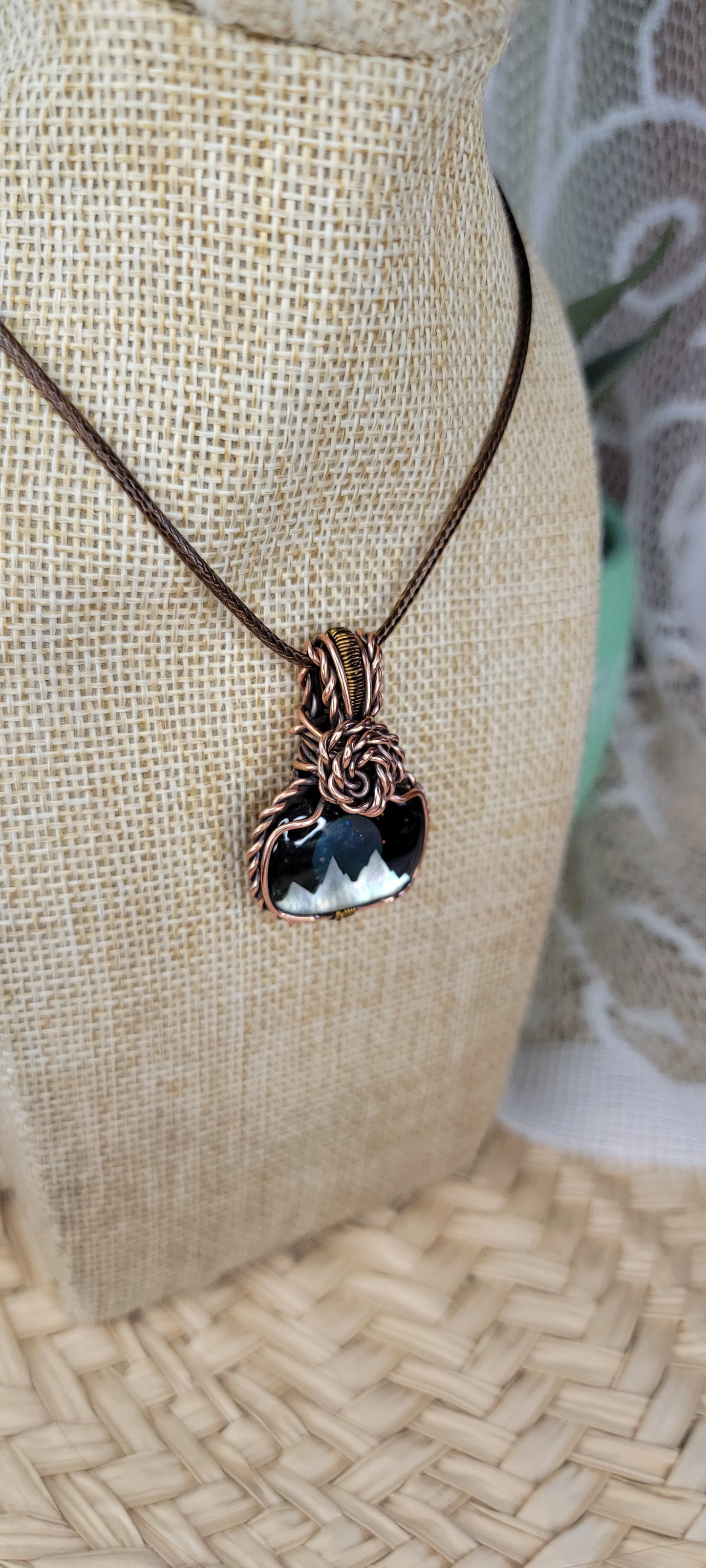 Mother of Pearl Mountain & Copper Wrapped Pendant