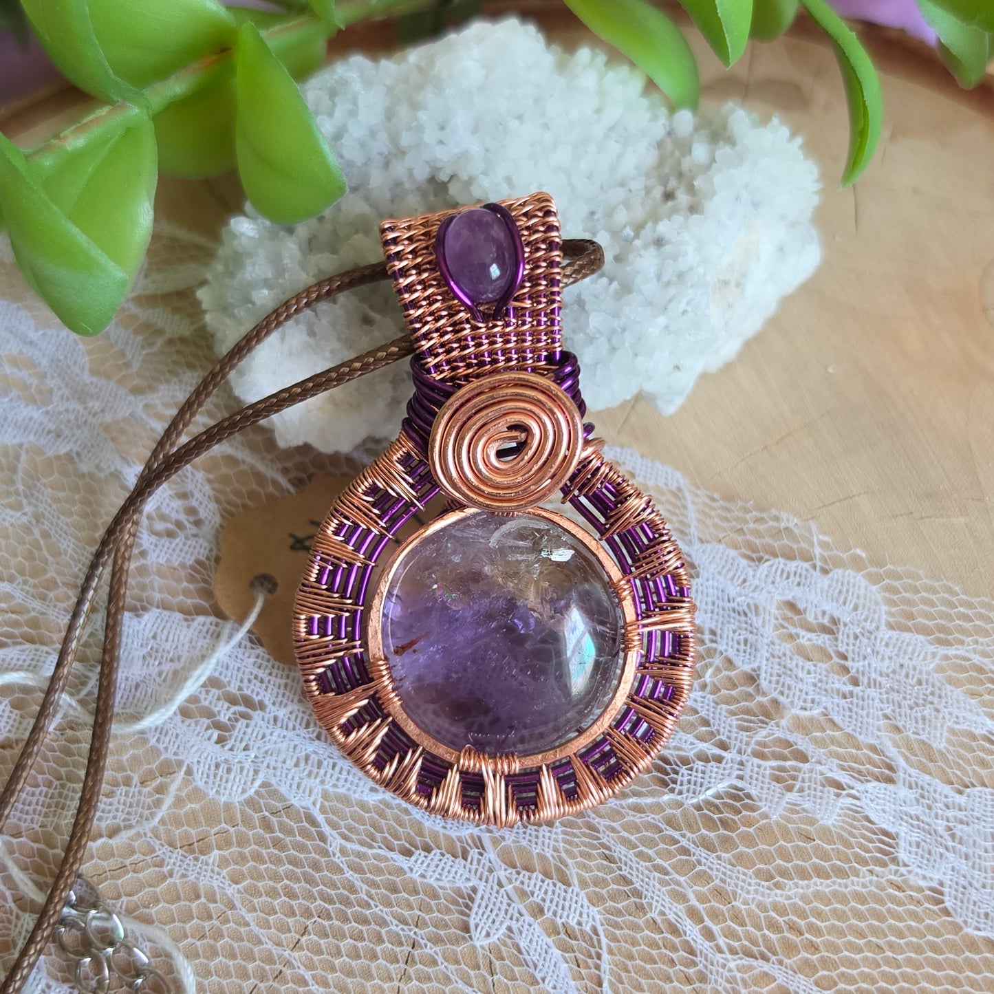Copper Wrapped Ametrine & Amethyst Pendant