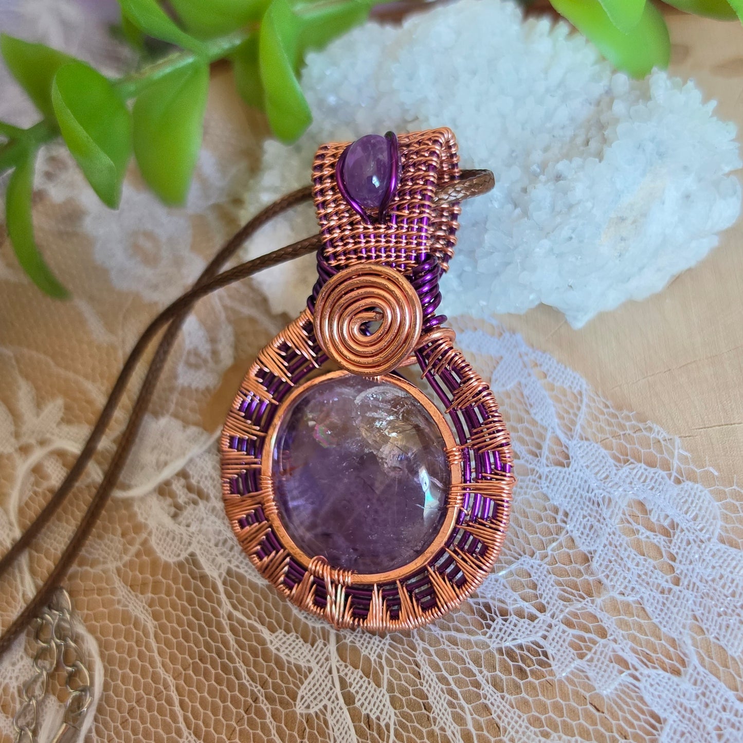 Copper Wrapped Ametrine & Amethyst Pendant