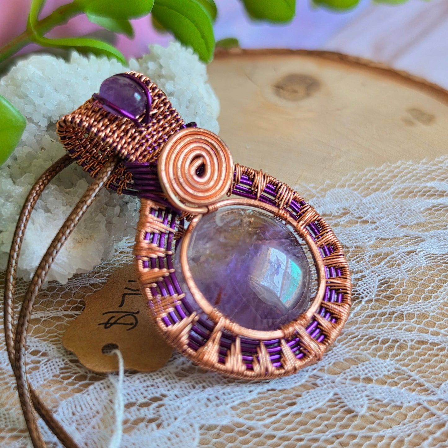 Copper Wrapped Ametrine & Amethyst Pendant