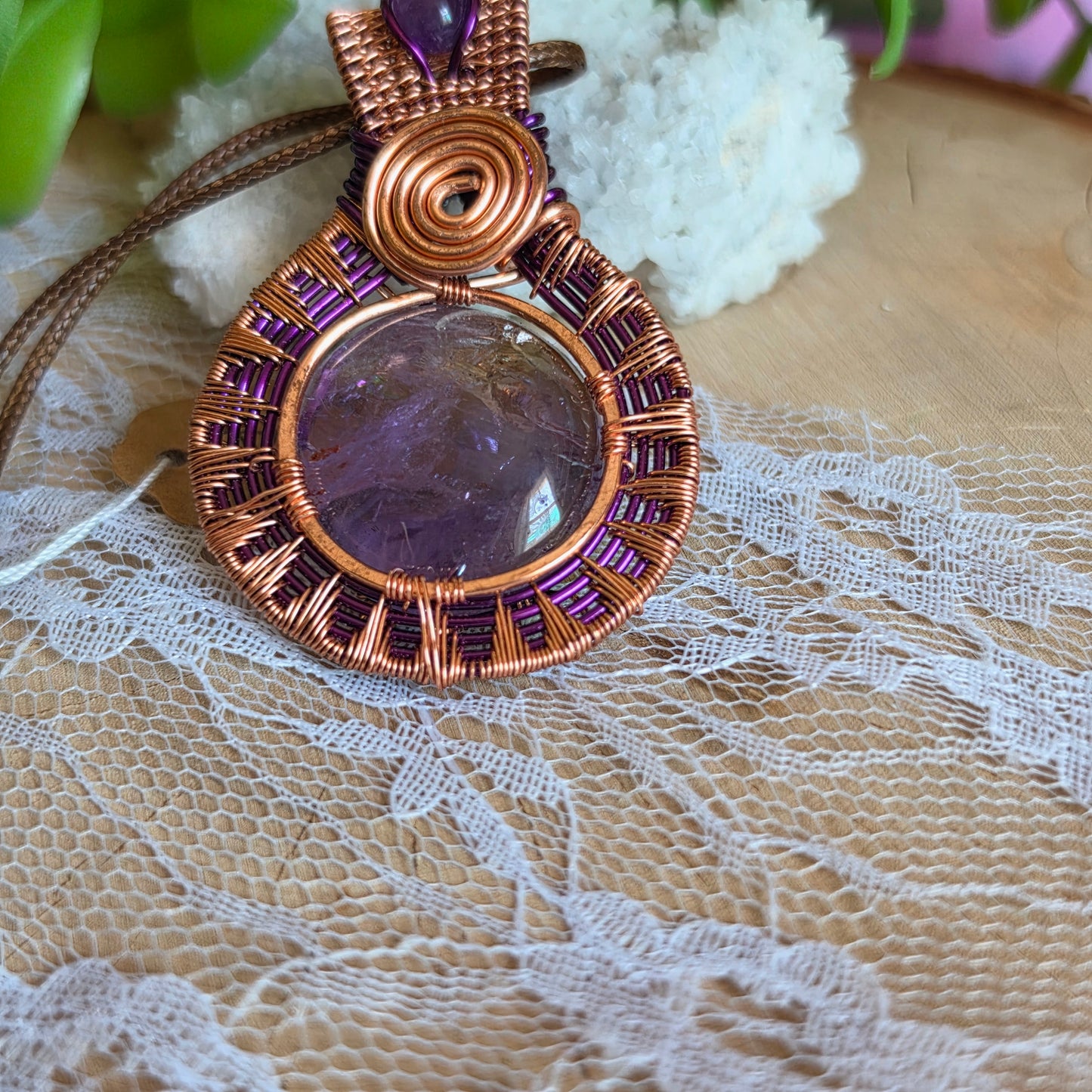 Copper Wrapped Ametrine & Amethyst Pendant