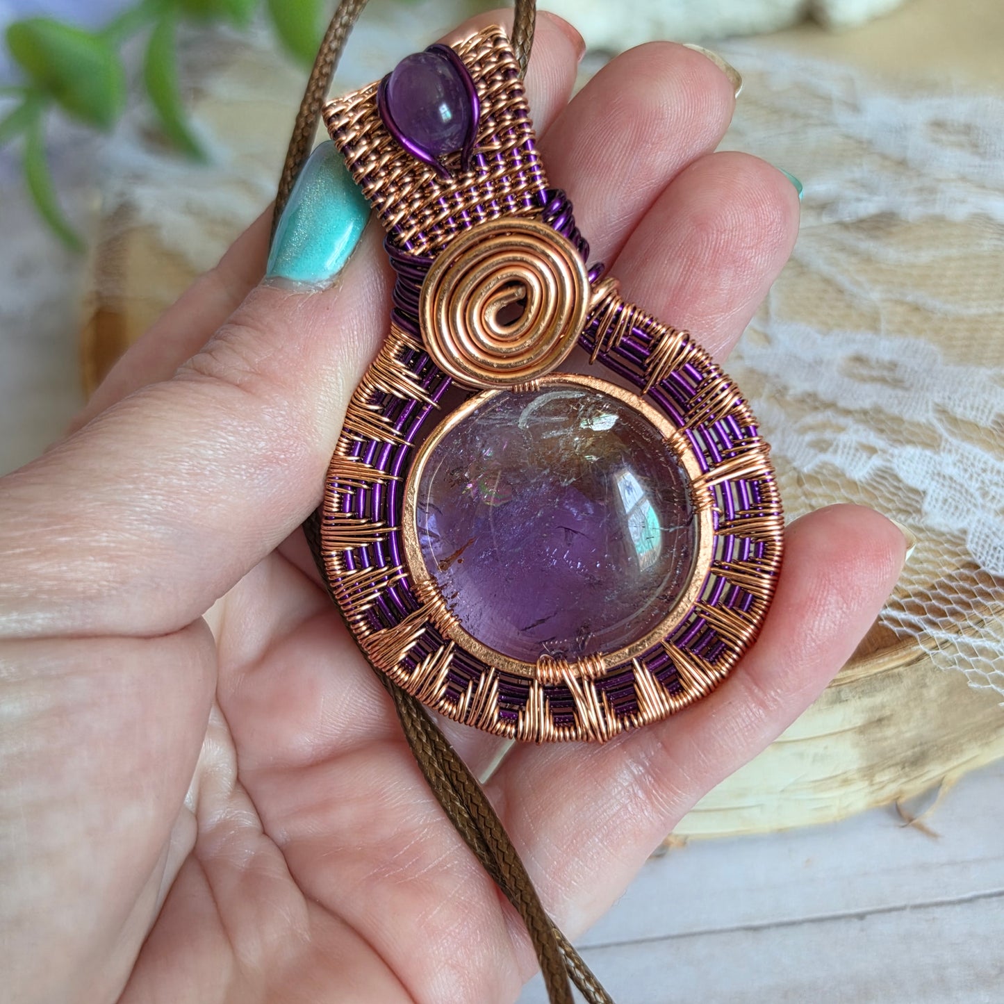 Copper Wrapped Ametrine & Amethyst Pendant