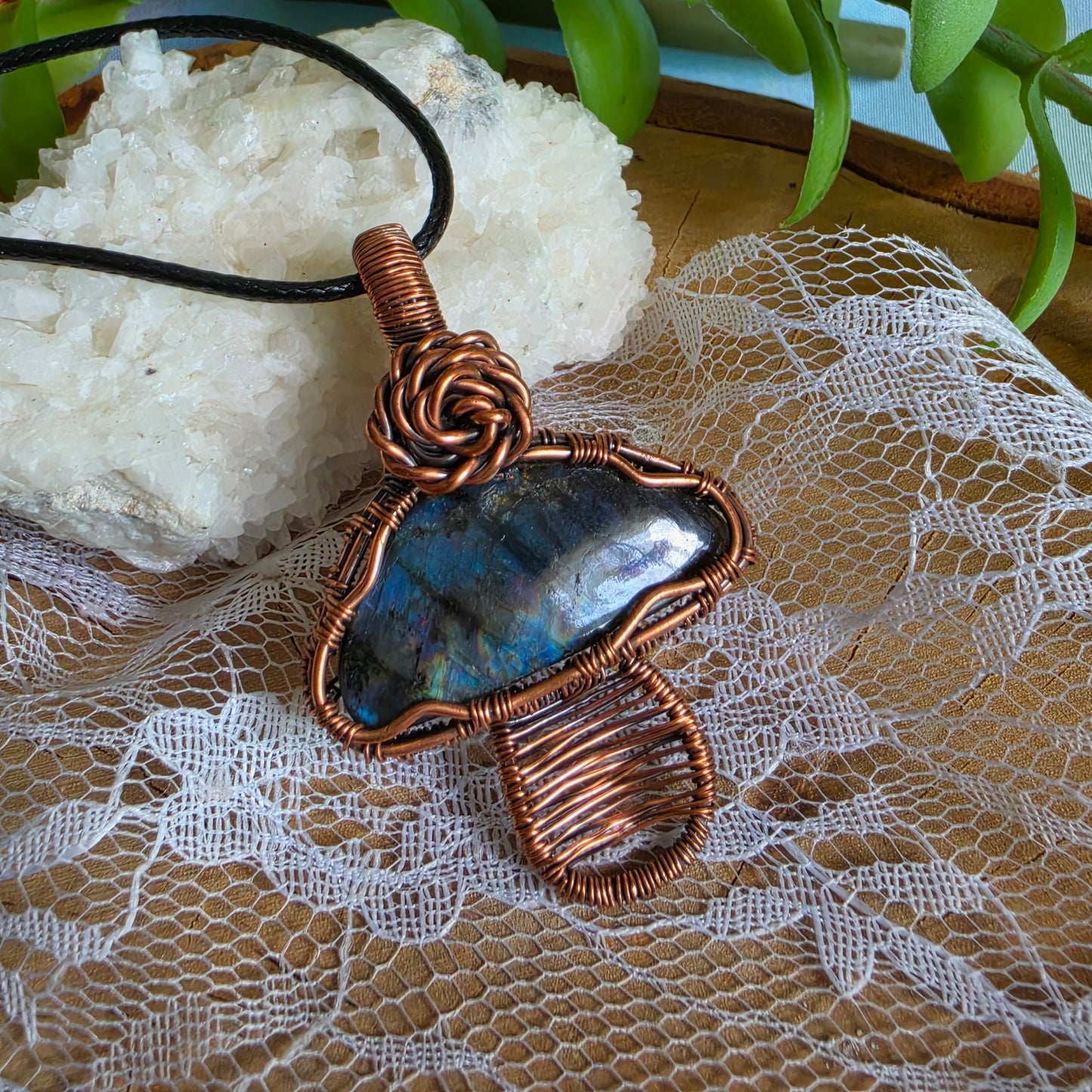 Labradorite mushroom wrapped in Copper
