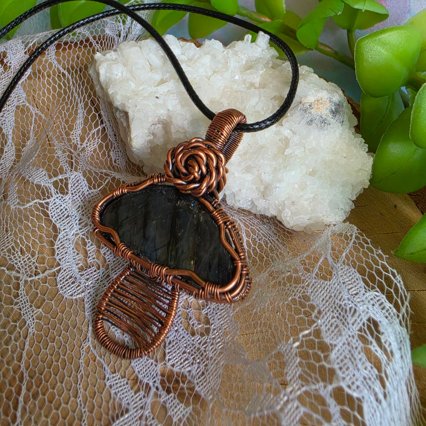 Labradorite mushroom wrapped in Copper