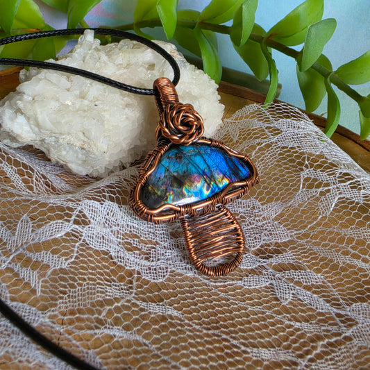 Labradorite mushroom wrapped in Copper