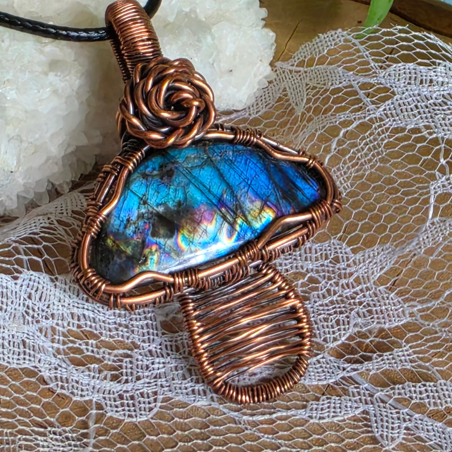 Labradorite mushroom wrapped in Copper