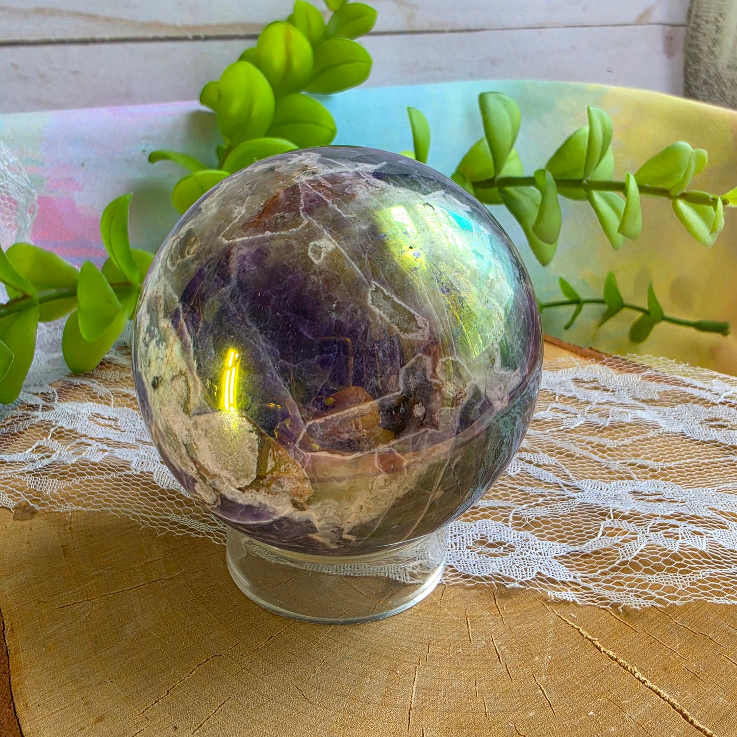 Aura-Coated Chevron Amethyst Sphere