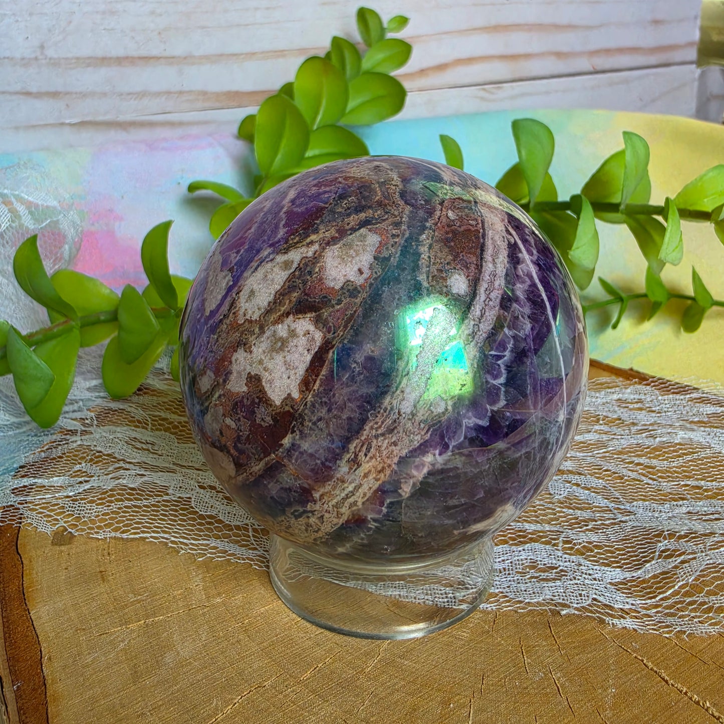 Aura-Coated Chevron Amethyst Sphere