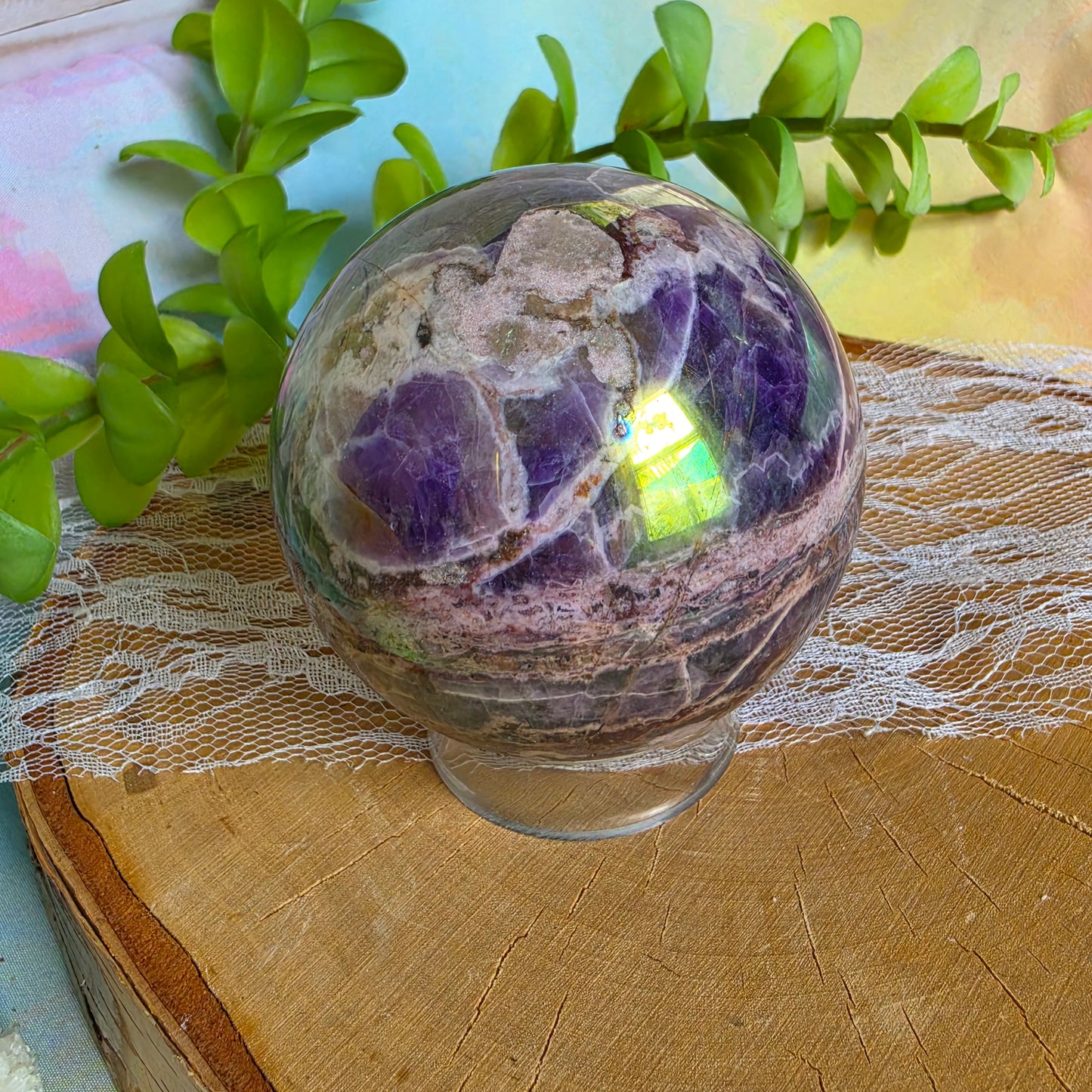 Aura-Coated Chevron Amethyst Sphere