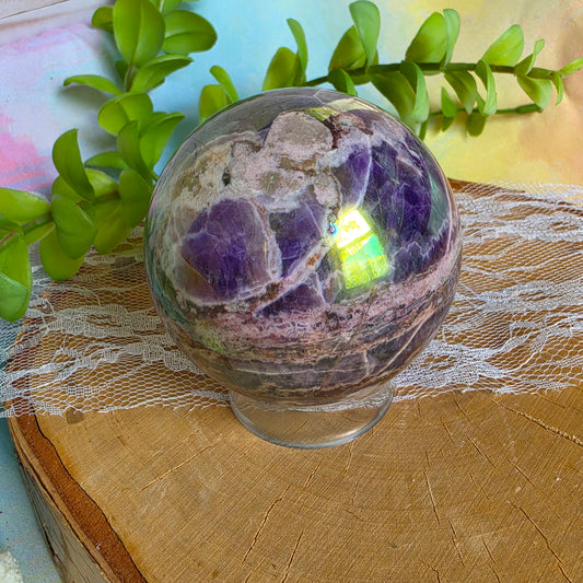 Aura-Coated Chevron Amethyst Sphere