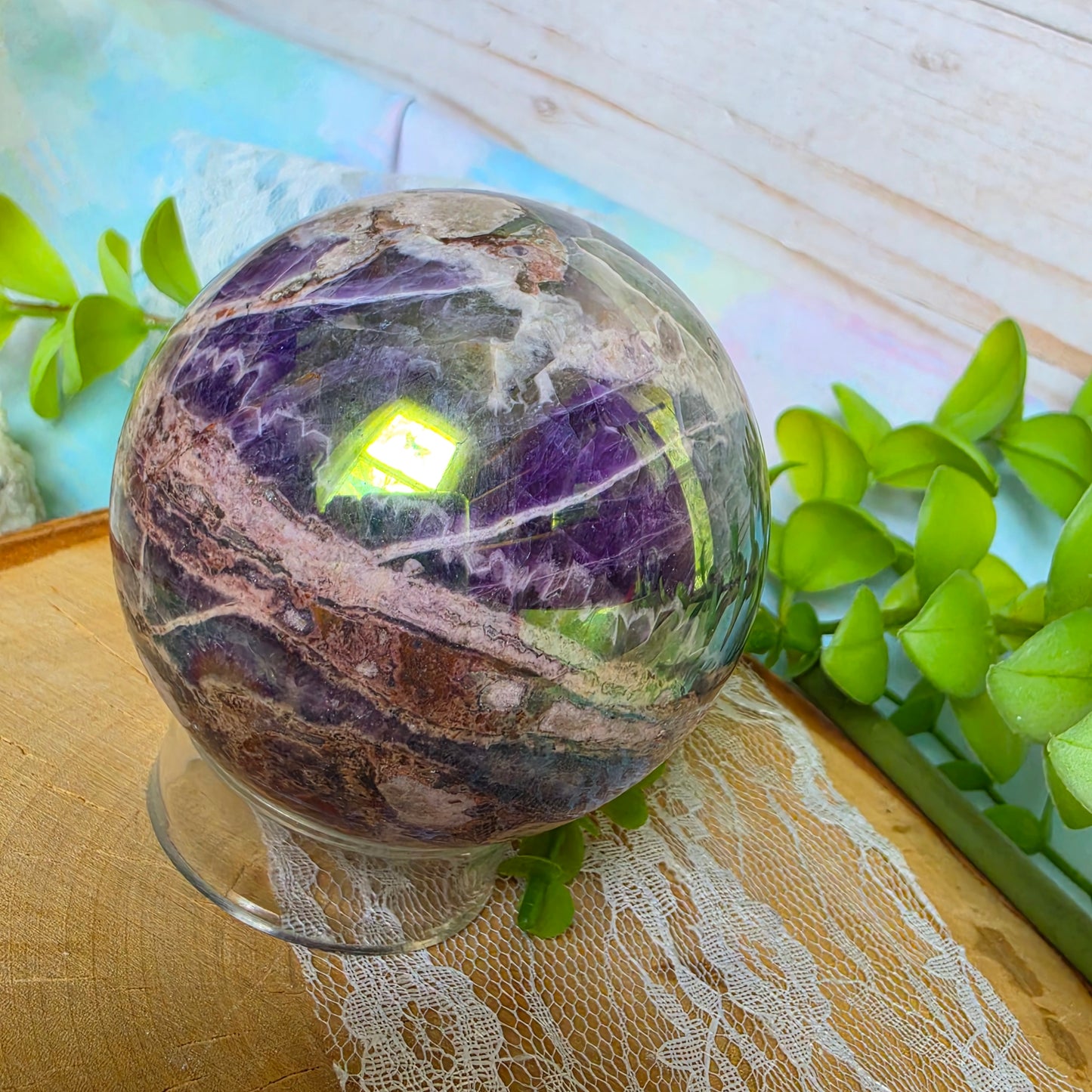 Aura-Coated Chevron Amethyst Sphere