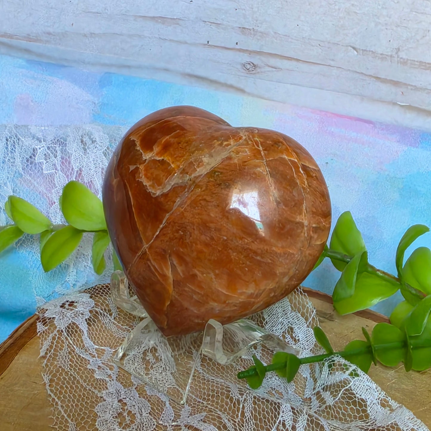 Peach Moonstone Heart Carving