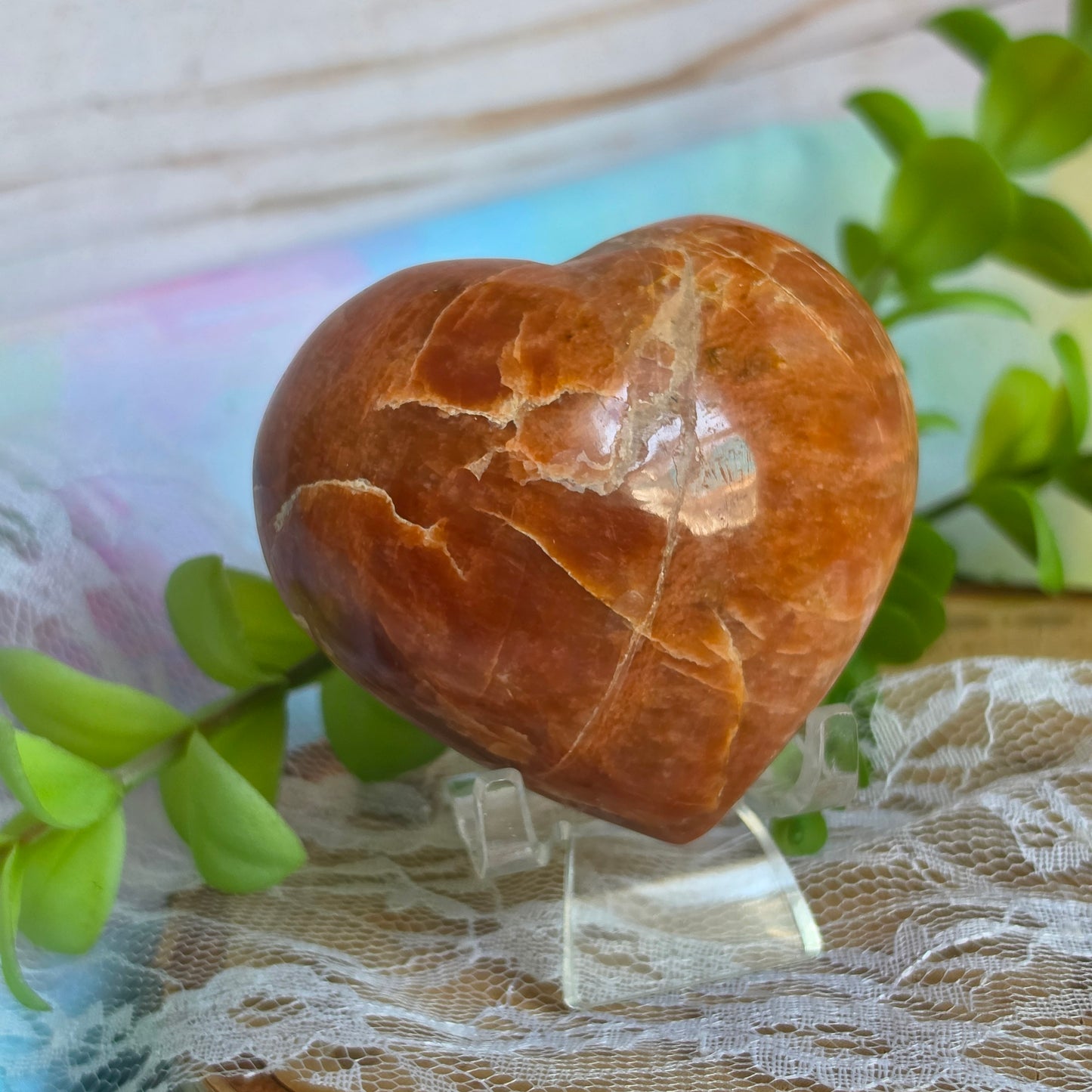 Peach Moonstone Heart Carving