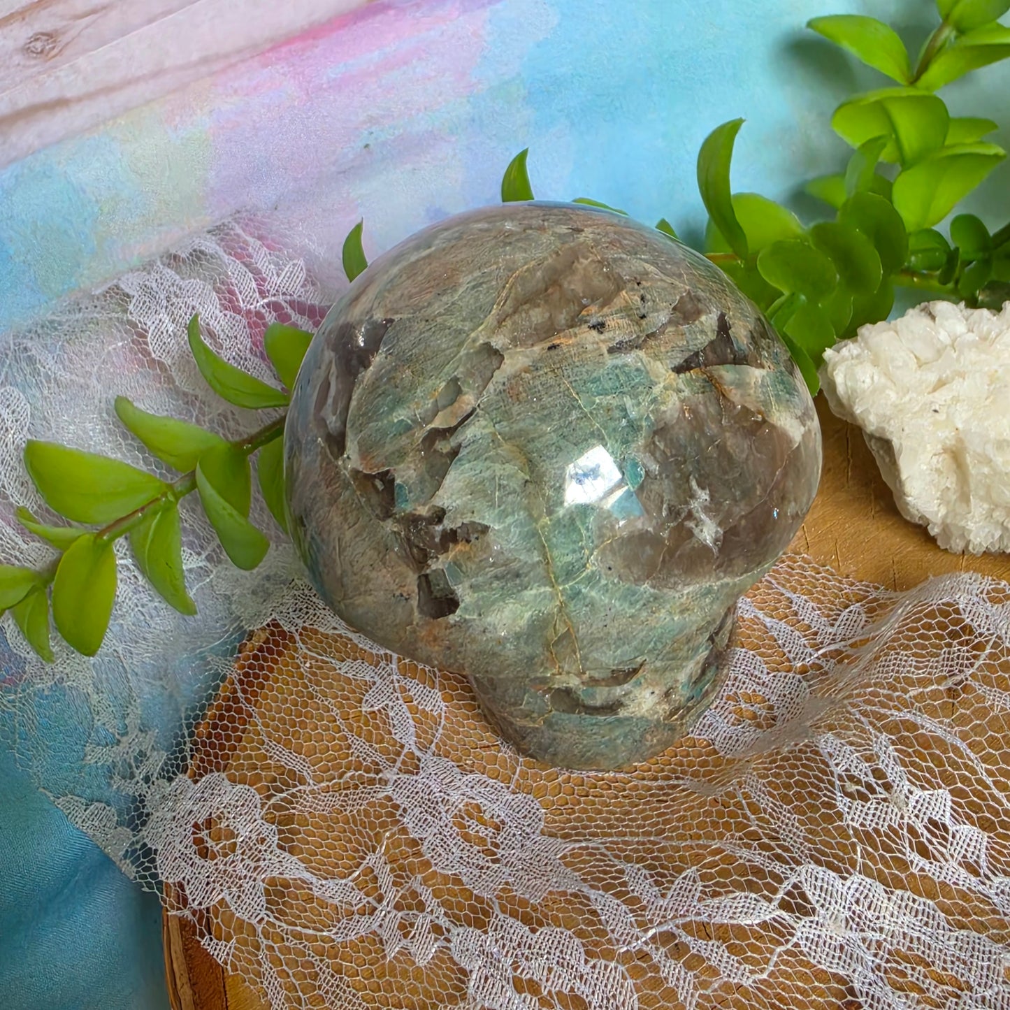 Green Moonstone Mushroom Carving