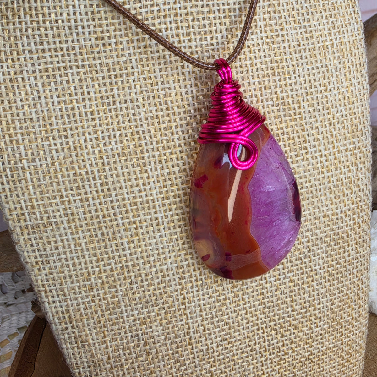 Dyed Agate Wire-Wrapped Pendant