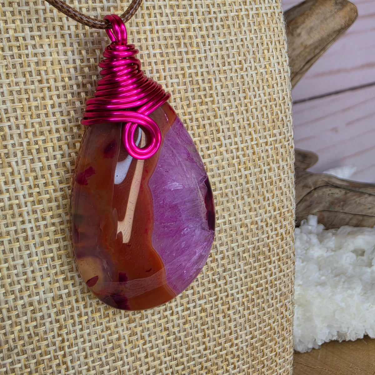 Dyed Agate Wire-Wrapped Pendant