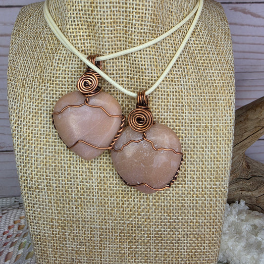 💗 Copper-Wrapped Heart-Shaped Pink Opal Pendant