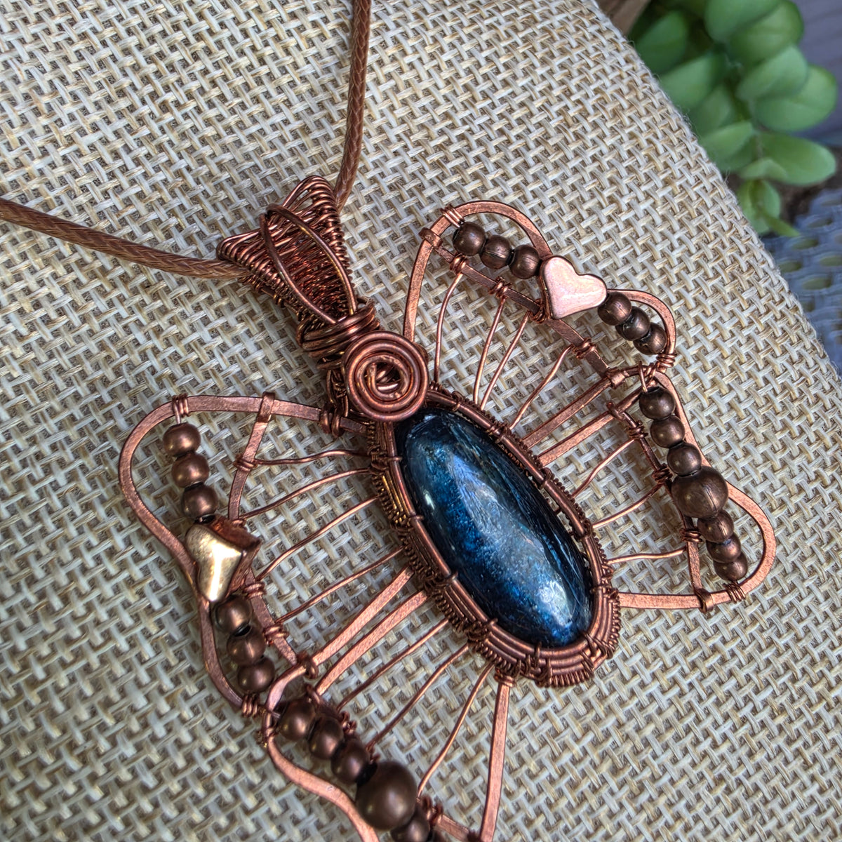 Blue Kyanite Copper Butterfly Pendant
