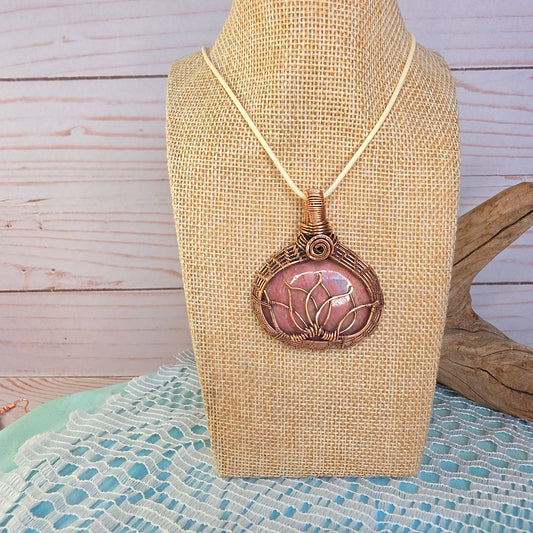 Copper Wire-Wrapped Rhodonite Lotus Pendant 🌸