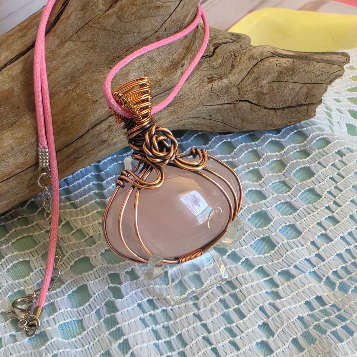 Rose Quartz Wire-Wrapped Pendant 🌸✨