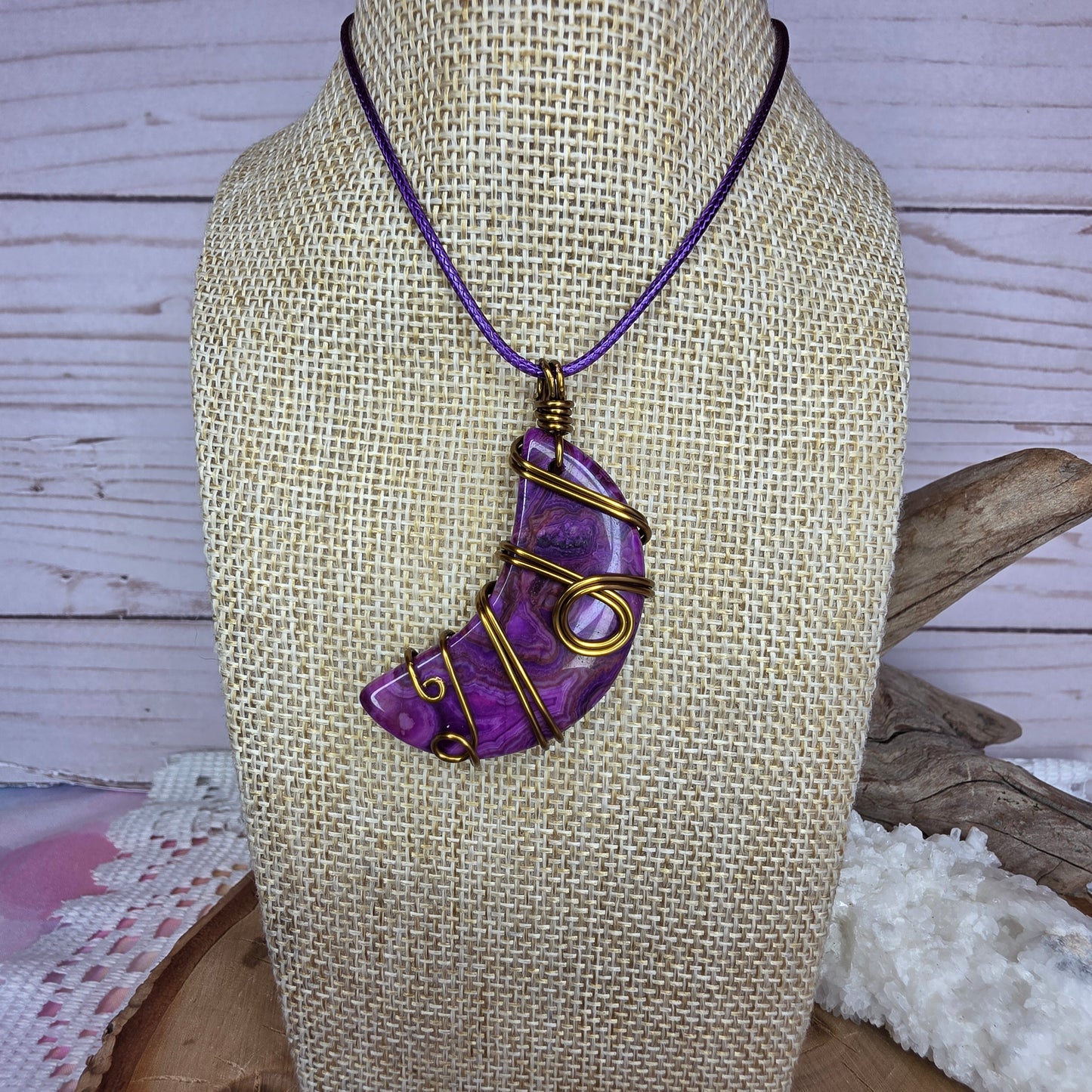 Dyed Agate • Vintage Bronze Wire-Wrapped Pendant