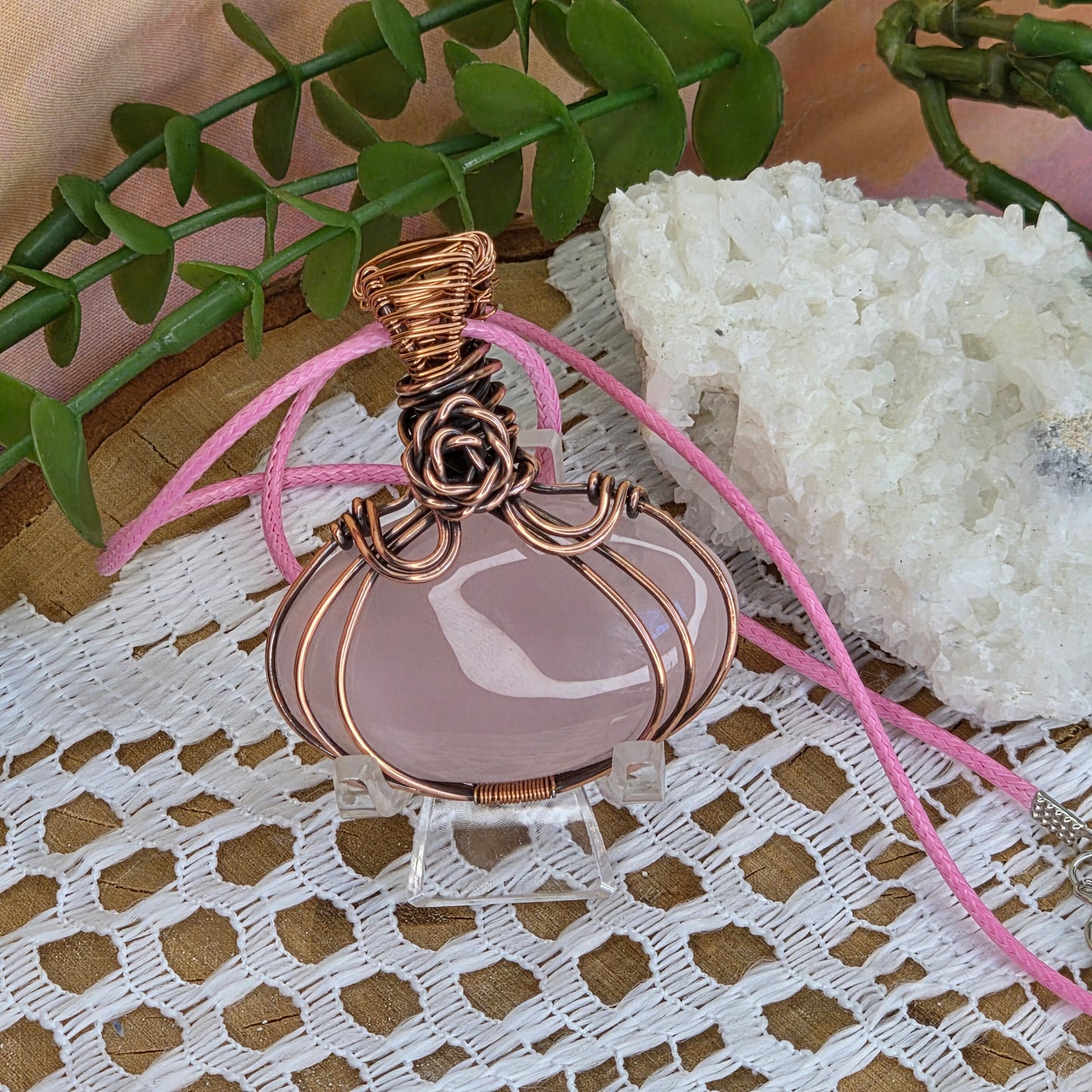 Rose Quartz Wire-Wrapped Pendant 🌸✨