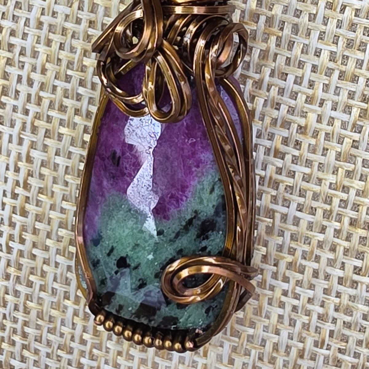 Ruby Zoisite • Vintage Bronze Wire-Wrapped Pendant