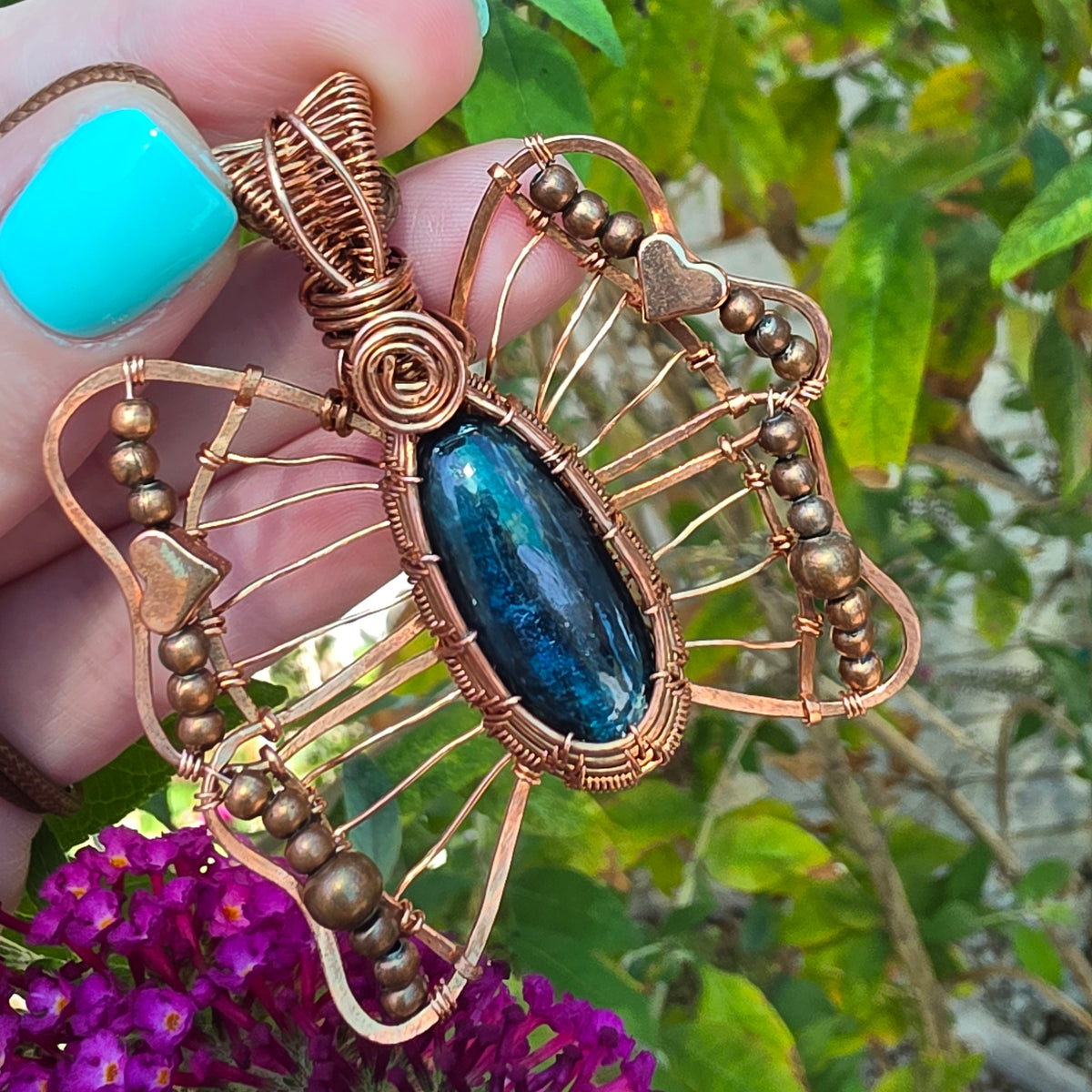 Blue Kyanite Copper Butterfly Pendant