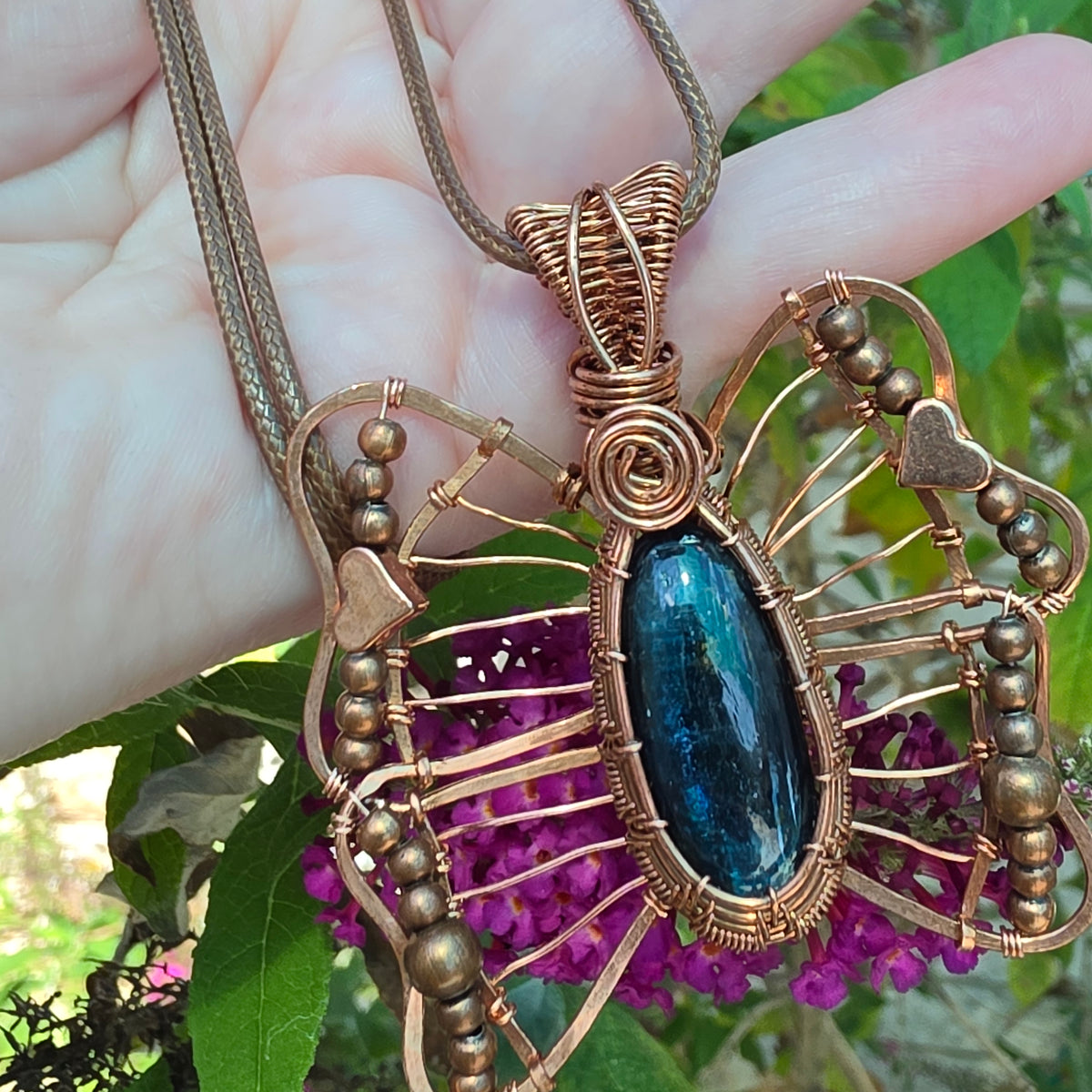 Blue Kyanite Copper Butterfly Pendant