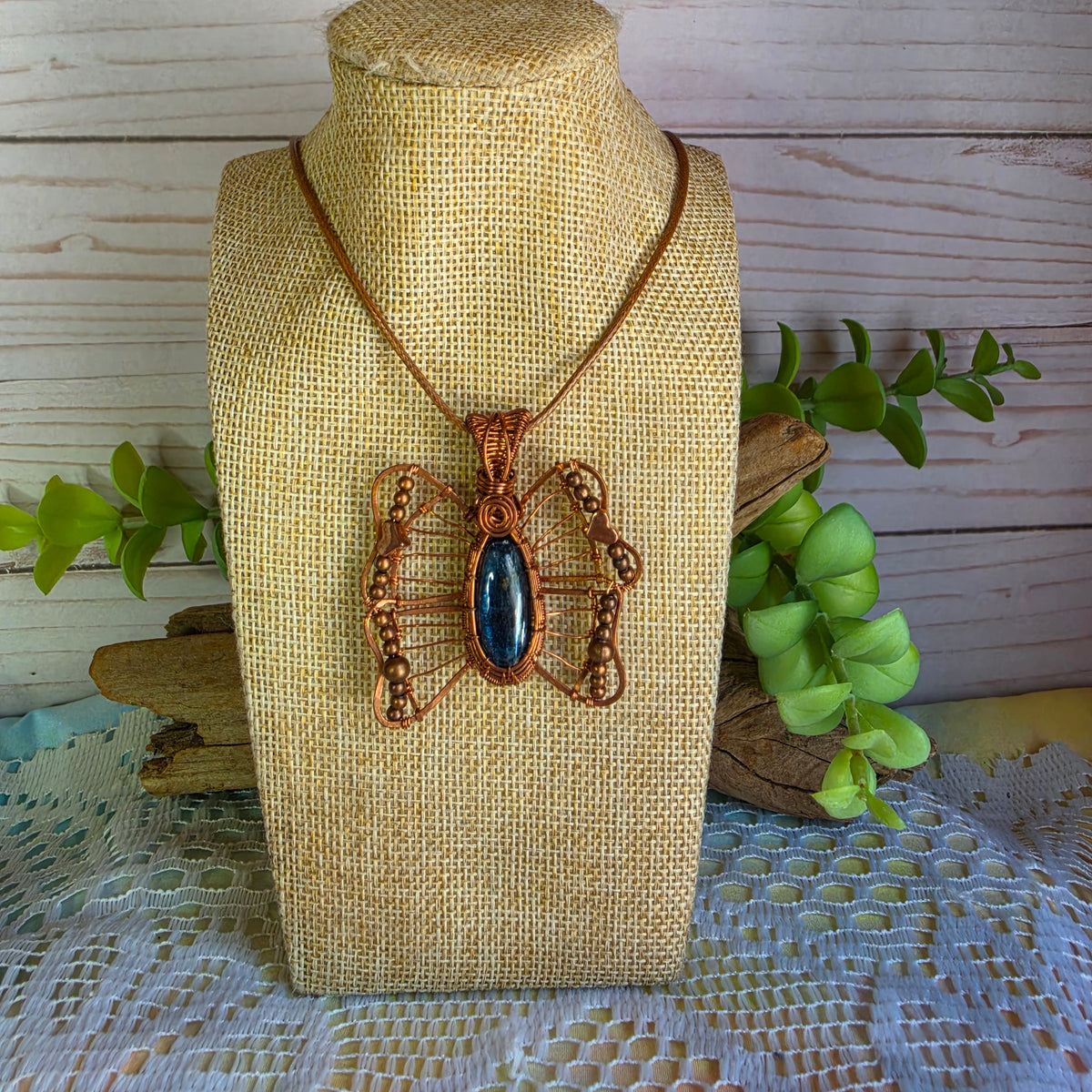 Blue Kyanite Copper Butterfly Pendant