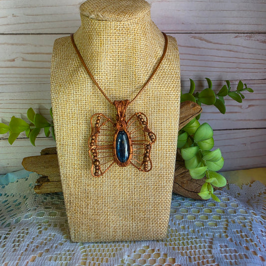 Blue Kyanite Copper Butterfly Pendant