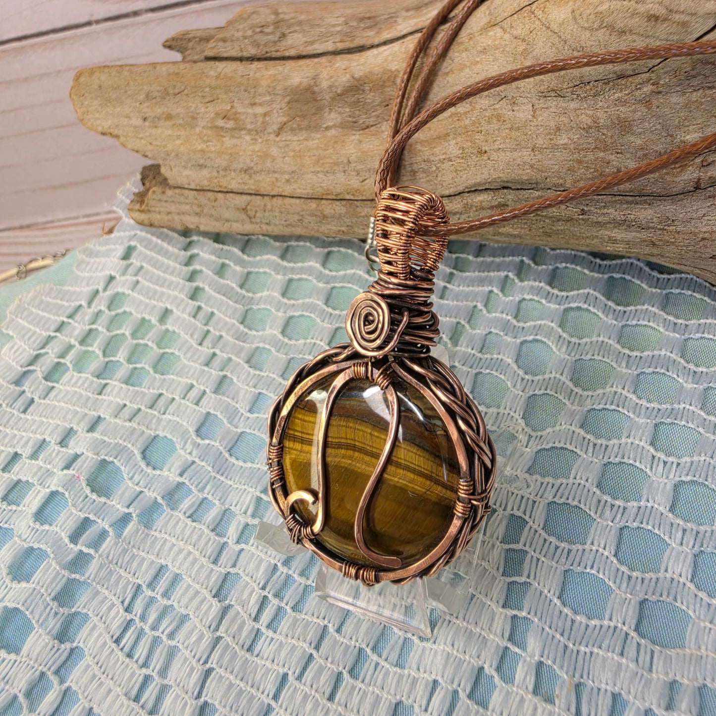Leo's Fire Pendant ♌☀️ Copper Wire-Wrapped Tigers Eye
