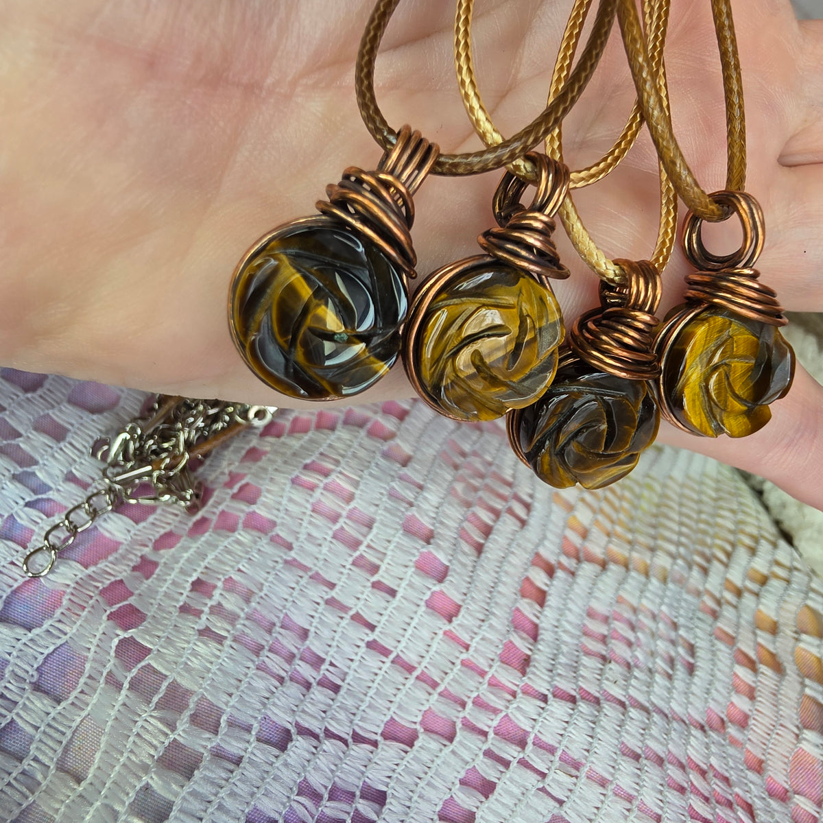 🐅 Copper-Wrapped Carved Tiger’s Eye Pendant