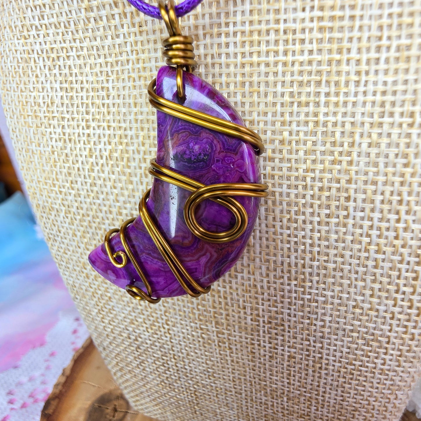 Dyed Agate • Vintage Bronze Wire-Wrapped Pendant