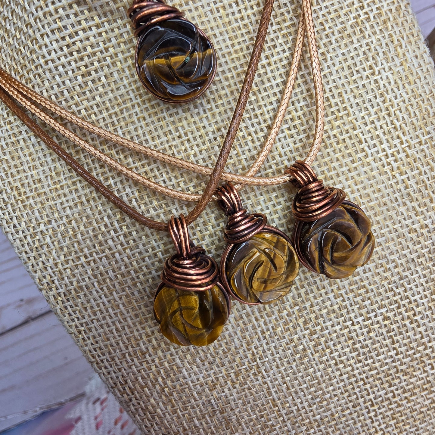 🐅 Copper-Wrapped Carved Tiger’s Eye Pendant