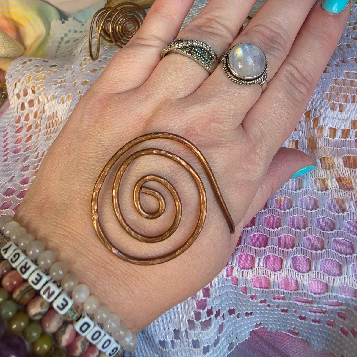 Copper Spiral Hand Cuff Set