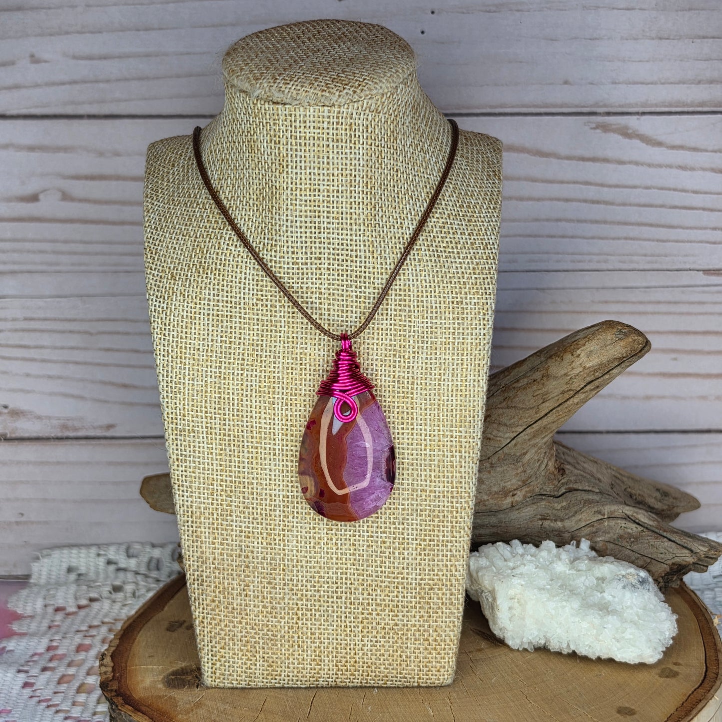 Dyed Agate Wire-Wrapped Pendant