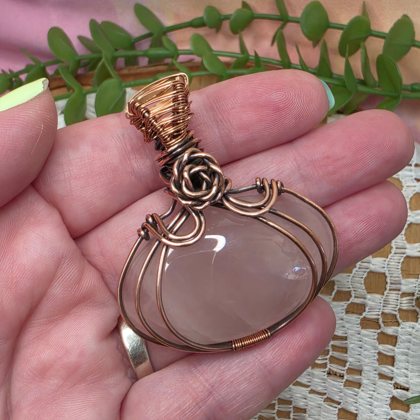 Rose Quartz Wire-Wrapped Pendant 🌸✨