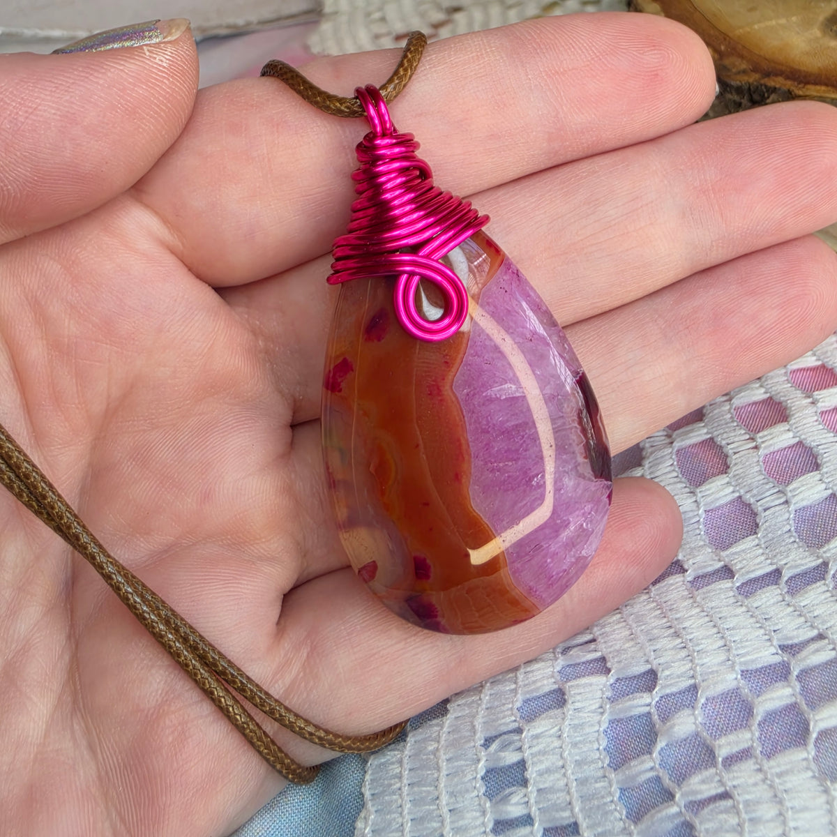 Dyed Agate Wire-Wrapped Pendant