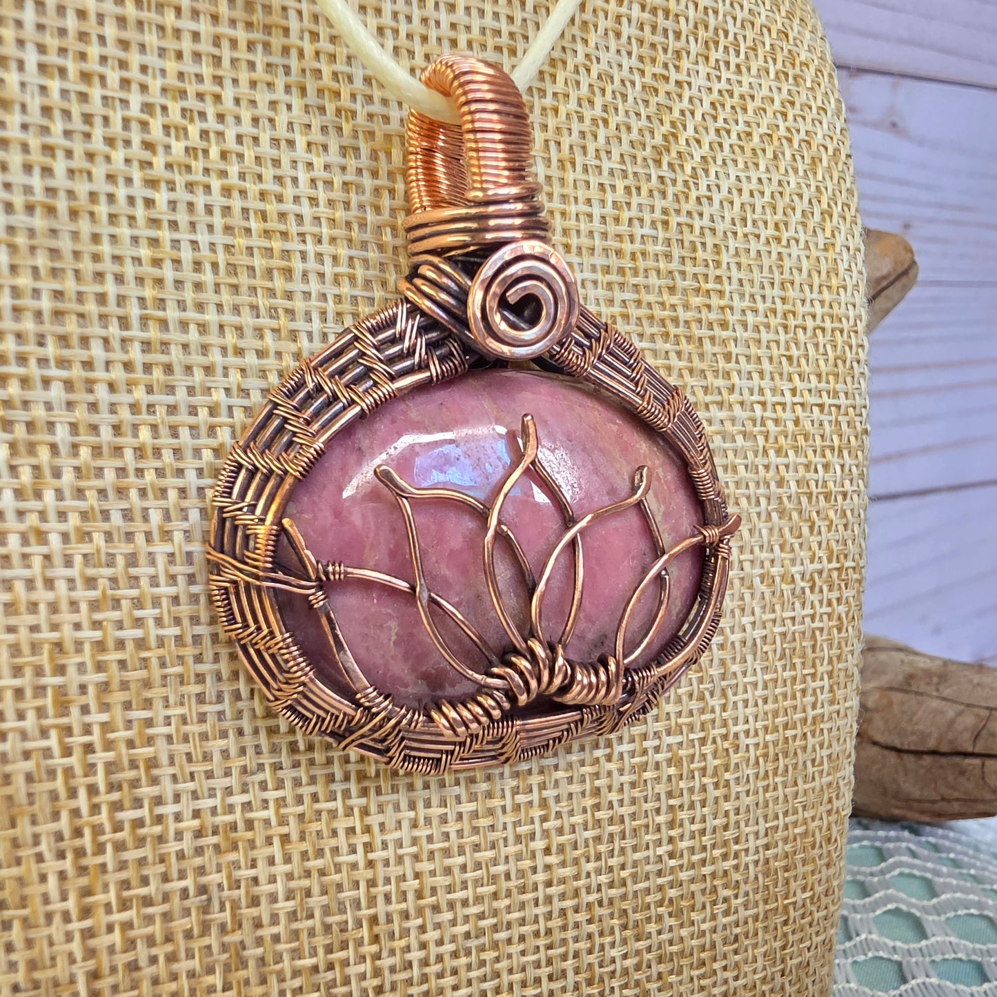 Copper Wire-Wrapped Rhodonite Lotus Pendant 🌸