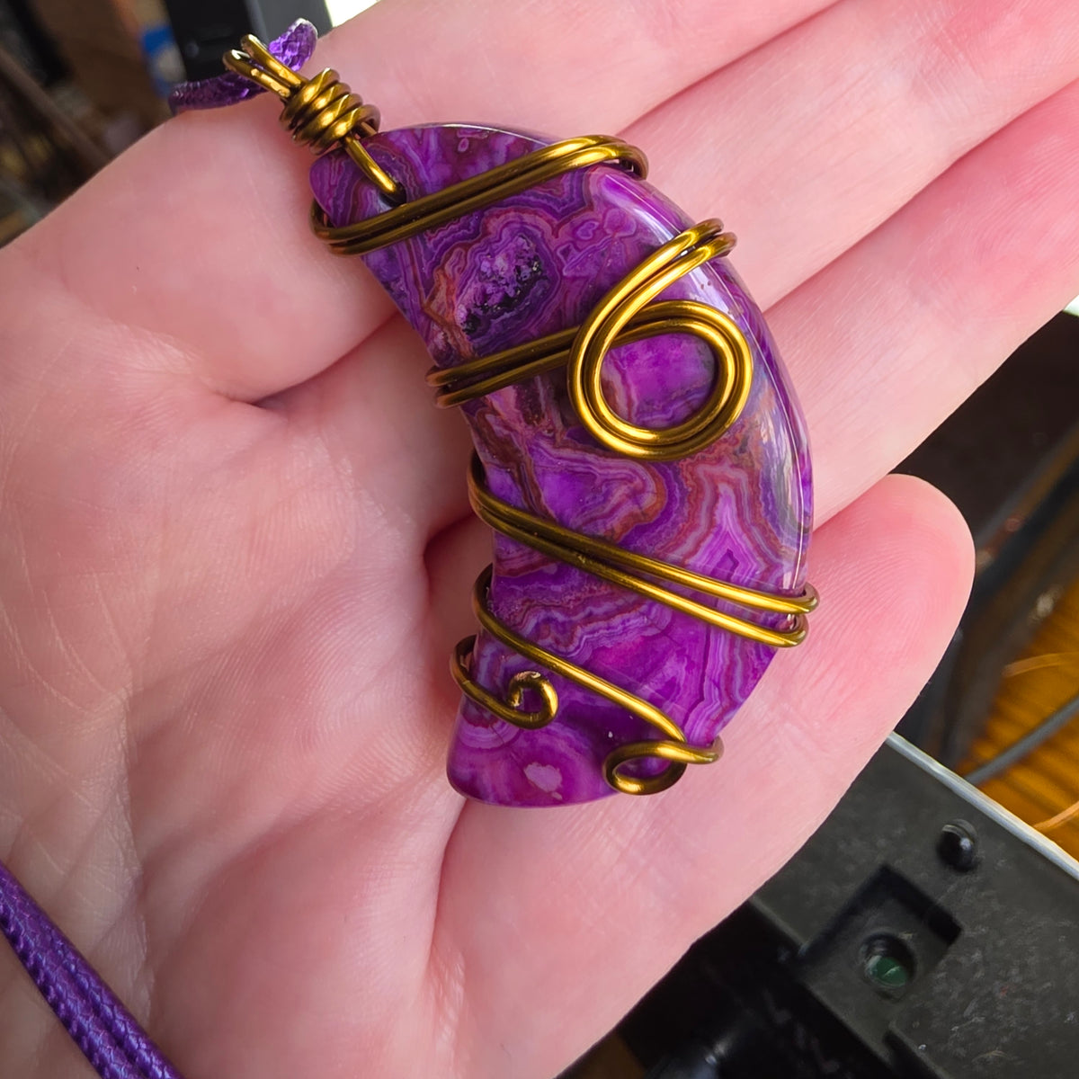 Dyed Agate • Vintage Bronze Wire-Wrapped Pendant