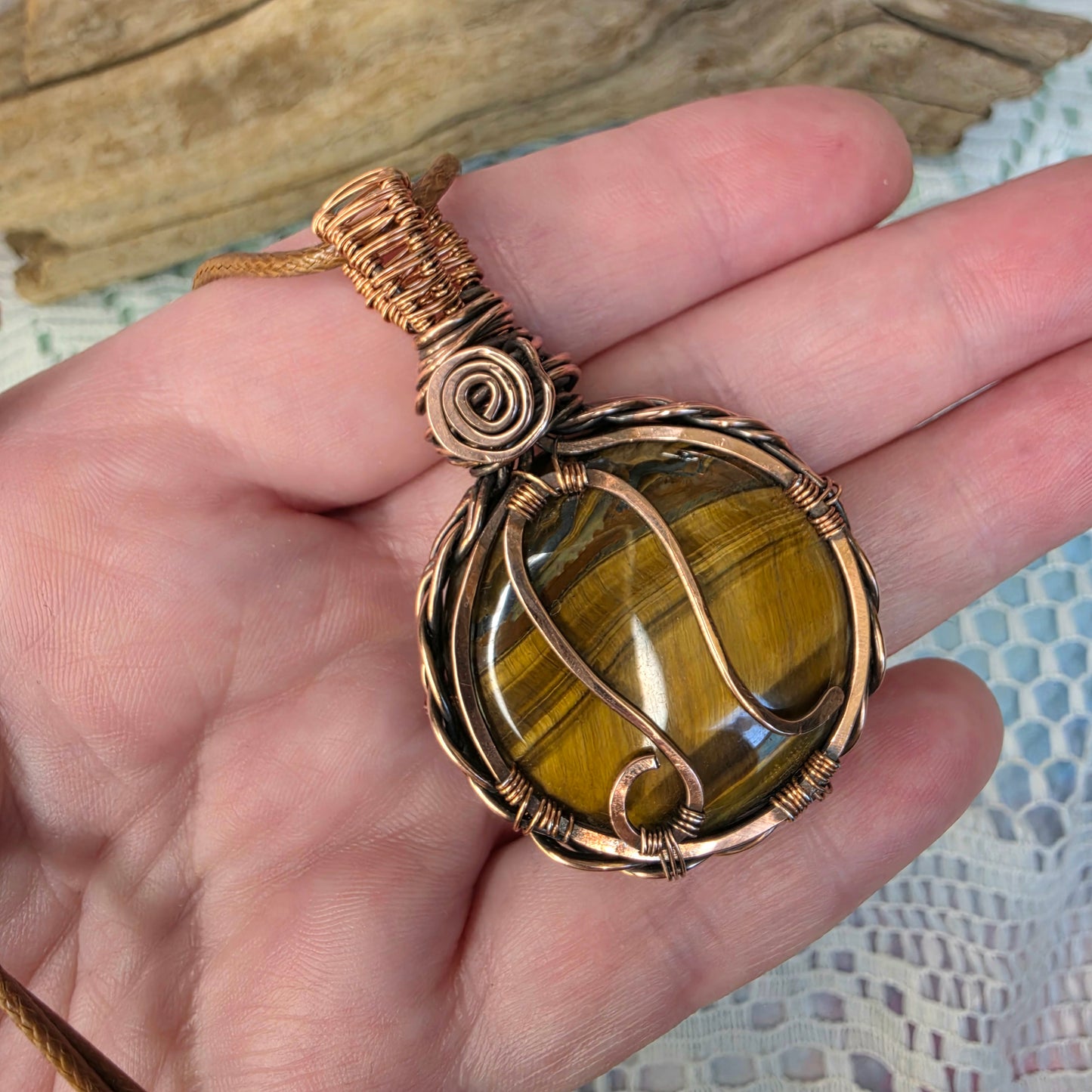 Leo's Fire Pendant ♌☀️ Copper Wire-Wrapped Tigers Eye