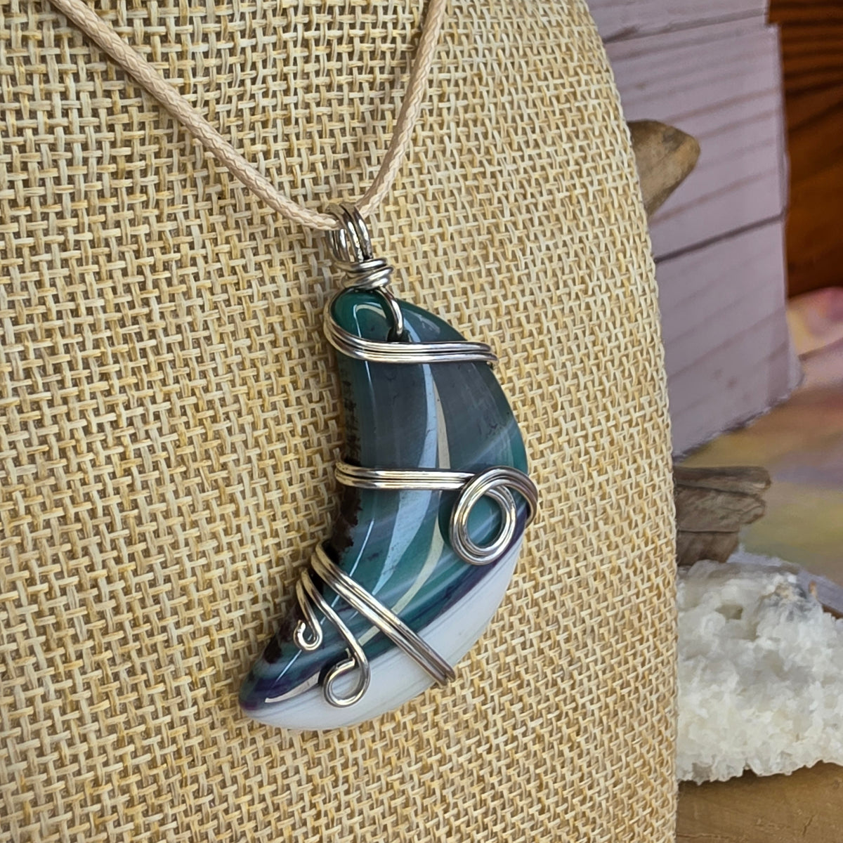 Dyed Agate Wire-Wrapped Pendant