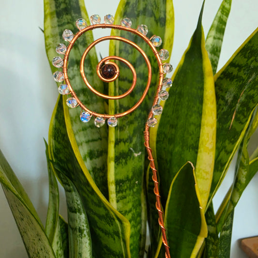 Mahogany Obsidian Copper Spiral Plant Stake