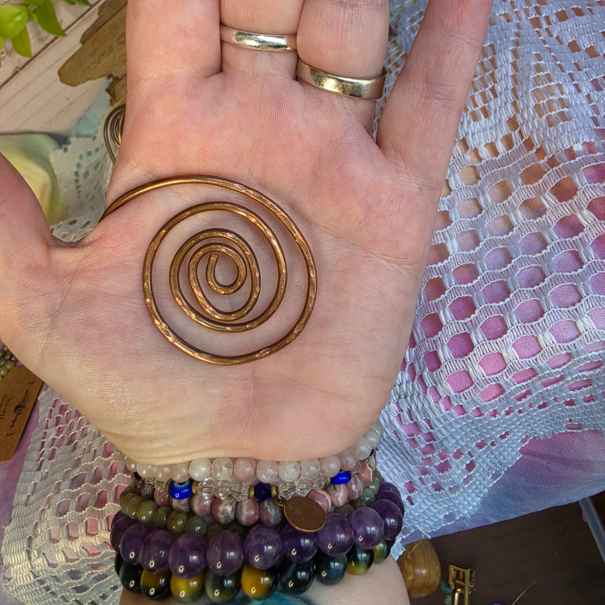 Copper Spiral Hand Cuff Set